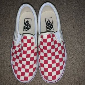 Vans Red and White Checkboard Terry Cloth Slip On